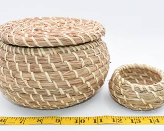 2 handmade straw sea grass baskets