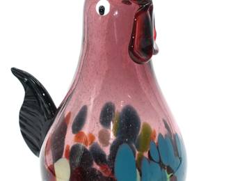 Vintage Murano style blown glass colorful hen-approx 11" tall