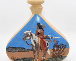 Vintage American warrior on horse 3D effect decanter/vase with lid