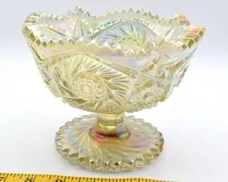 Vintage iridescent Carnival glass footed bowl-approx 5" tall