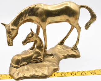 Mid Century brass horse statue: Mare & foal