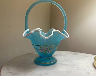 D102 - $30. Fenton Basket. Handpainted by L. Enoch