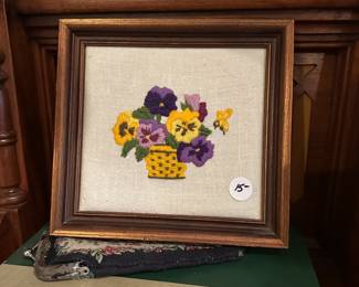D74 - $15. Small Pansy Needlepoint.