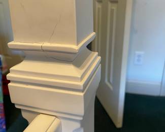 D14 - $125. White 4 Poster Bed - no mattress available. Damage on one post - see photo.