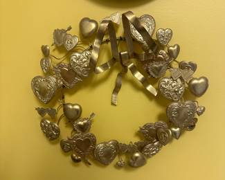 D168 - $50. Vintage Dresden Brass Heart Wreath.