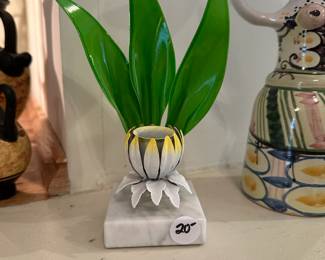 D106 - $20. Marble Based Metal Flower Candle Holder.