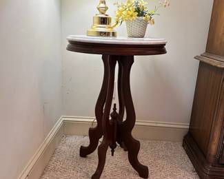 D28 - $95. Antique Marble Top Table. Measures 20" x16" x 29" tall. Marble appears to be in very good condition!