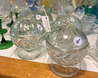 D128 - $10 Each. 4 available. Indiana Glass Lidded Candy Dishes.