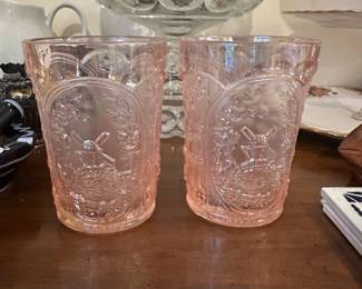 D87 - $20 Pair. Fitz & Floyd Iridescent Pink Drinking Glasses.