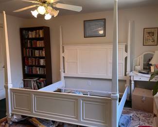 D14 - $125. White 4 Poster Bed - no mattress available. Damage on one post - see photo.