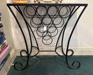 D137 - $40. Side Table with Wine Storage. Tile Top. Measures 28" wide x 12" deep x 29" tall.