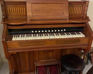 D11 - $150. Kimball Pump Organ - Appears to work. Measures 51" wide x 23" deep x 50" tall.