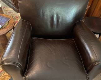 D13 - $225. Bradington Young Leather Chair. Measures 39" wide x 31" deep x 37" tall. Floor to seat is 19" tall.