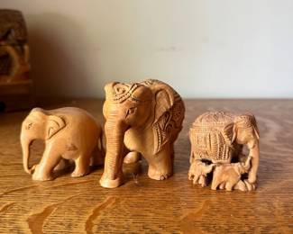 D22 - $15. Small Carved Wooden Elephant Family.