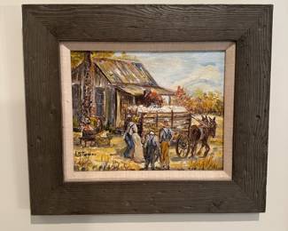 D139 - $75. LM Taylor Signed Original Folk Art Painting. Measures 15" x 13" framed.