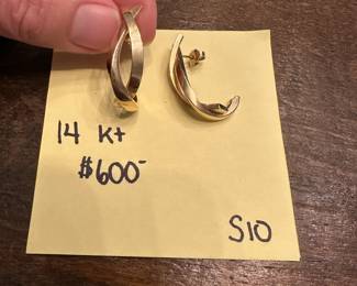 S10 - $600. 14kt gold pierced earrings.