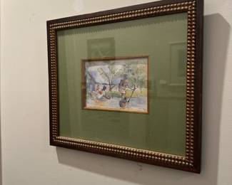 D148 - $40. Back Water, Kerala. Framed painting measures Measures 17" x 14.5".