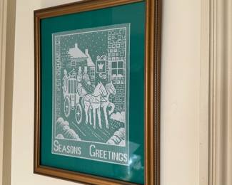 D42 - $25. Framed Lace Art "Seasons Greetings"