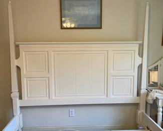 D14 - $125. White 4 Poster Bed - no mattress available. Damage on one post - see photo.