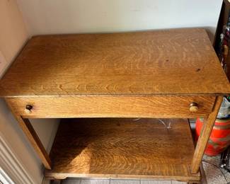 D20 - $175. Antique Solid Oak Buffet Table with Carved Claw Feet. Drawer Slides. Measures 36" wide x 19" deep x 34" tall.