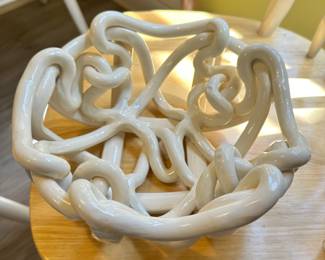 D166 - $50. Off White Interwoven Ceramic Bowl