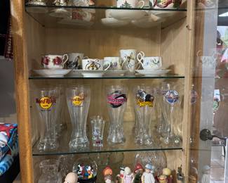 Fitz and Floyd, Spode, tea cups, hard rock Pilsner, Crystal Disney globe, figurines.