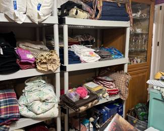 Sheets, chair pads shower curtains, bathroom items