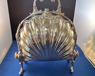 Mid to late 19th century English silver plated folding biscuit/bun warmer/server