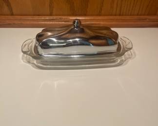 MCM silver and Glass butter dish