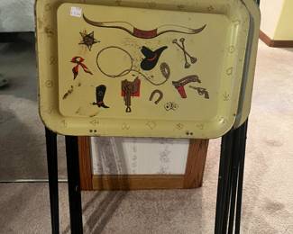Set of 3 cowboy metal TV trays