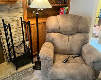 La-Z-Boy, electric recliner, floor, lamp, and fireplace tools