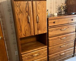 Wood bedroom set, two armoire one dresser each sold separately