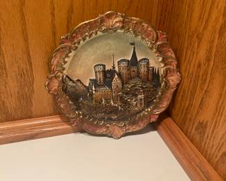 Antique 1980s Josef Strnact plaque wall hanging Hohenschwangau Castle, Germany