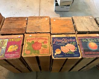 Selection of vintage wood fruit crates