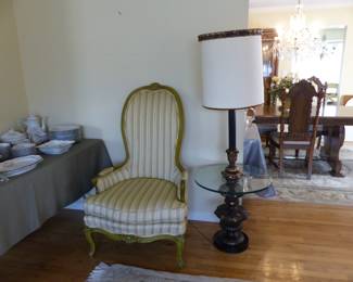 Accent chair, table lamp