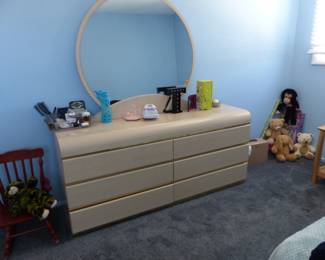 Bedroom set with bed, armoire, dresser & mirror