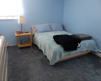 Bedroom set with bed, armoire, dresser & mirror, open side table