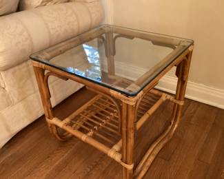 MCM rattan glass top end table