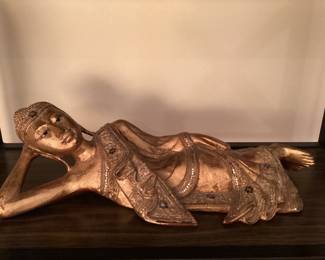 Beautiful wood gold gilded reclining Buddha