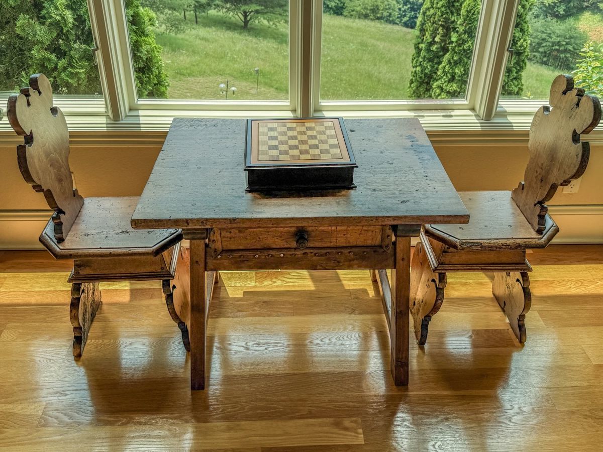 Vintage Italian Renaissance style game table and chairs