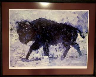 Framed buffalo print numbered and signed by Wes Helmick (#99/500)
