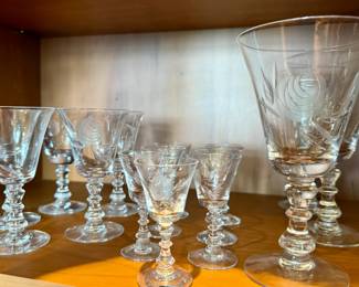 Fostoria Rose pattern wine and water glasses