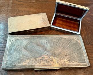 Vintage silver plated wood lined cigarette boxes