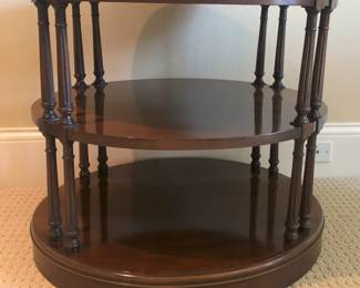 Round dark wood 2-tier side table