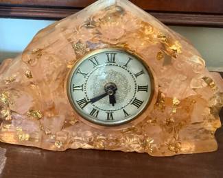 Vintage Lanshire pink Lucite and gold fleck electric clock (aka The Vomit Clock)