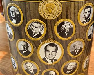 Vintage "Presidents of the United States of America" metal trash bin