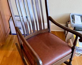 Mission style rocking chair with leather seat