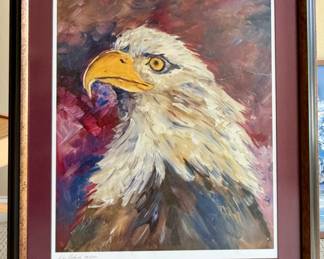 Framed eagle print numbered and signed by Wes Helmick (#790/500)