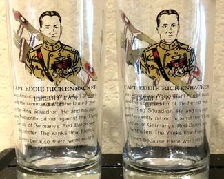 Drink glass depicting WW I pilot Capt. Eddie Rickenbacker