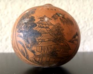Hand etched gourd from Japan
